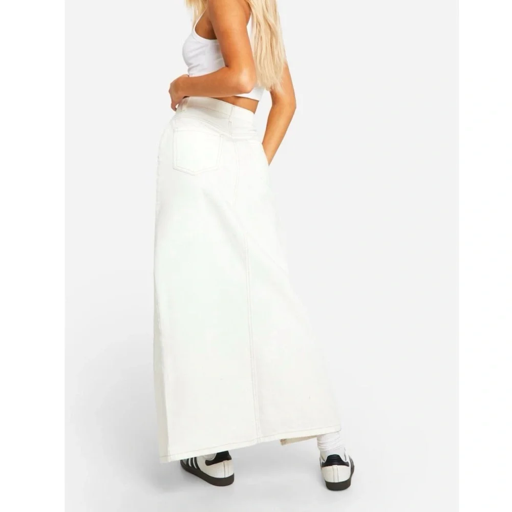 NWT BOOHOO Ecru Denim Split Front Maxi Skirt